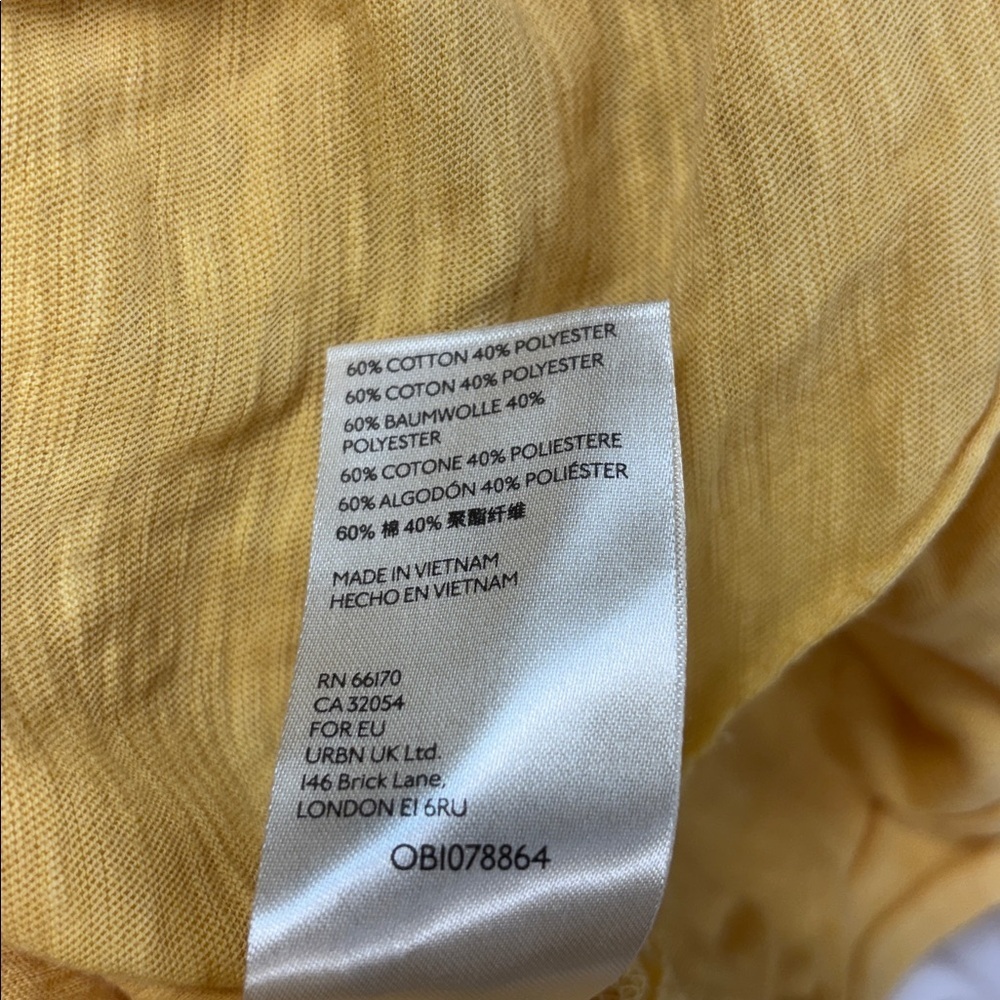 Free People Yellow Long Sleeve V-Neck raw hem open sides cotton blend shirt L - Picture 11 of 11
